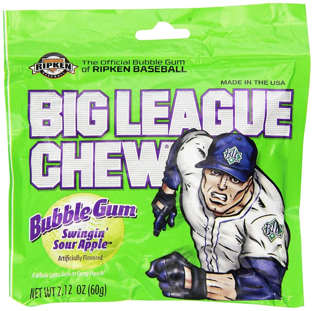 Big League Chew Bubble Gum Swingin Sour Apple 60g