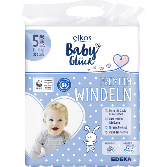 Elkos Baby Glück Premium Windeln 5 Junior 36 Stück